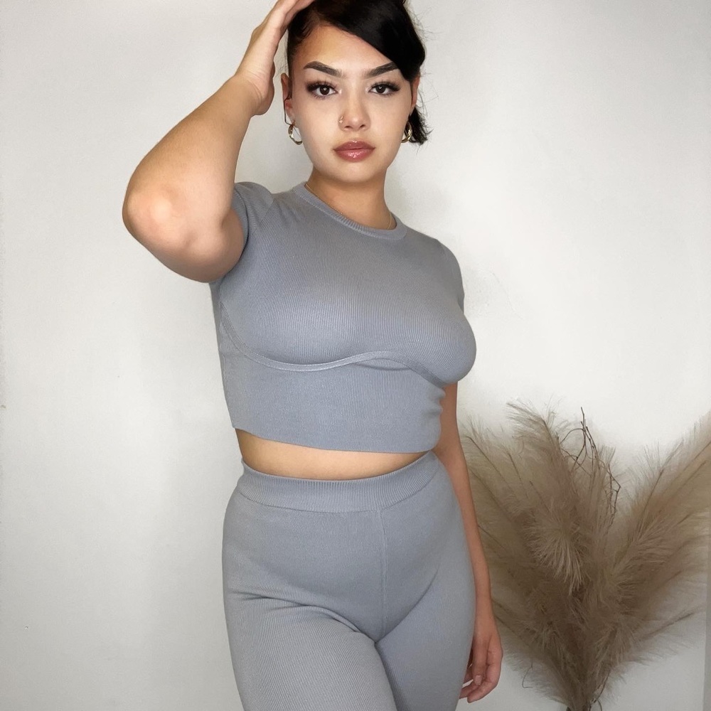 Two Piece Rib Knit Set / Grey / NEW - Picture 4 of 5